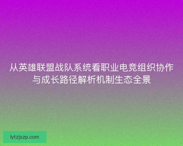 从英雄联盟战队系统看职业电竞组织协作与成长路径解析机制生态全景